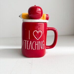 Rae Dun Red I Heart Teaching Ceramic Mug with Lid